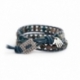 Blue Wrap Bracelet For Woman - Precious Stones Onto Old Purple Leather