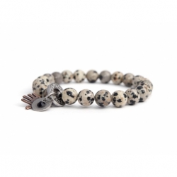 Dalmatian Jasper Bead Bracelet For Man With Swarovski Strass And Steel Round Tag Charm