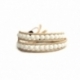 White Wrap Bracelet For Woman - Precious Stones Onto Pearl Leather