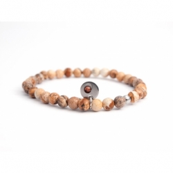 Picture Jasper Bead Bracelet For Man With Swarovski Strass And Steel Round Tag Charm
