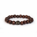 Brown Wood Beads Bracelet For Man With Skull