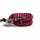 Fuchsia Wrap Bracelet For Woman - Precious Stones Onto Dark Brown Leather