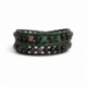 Green Wrap Bracelet For Woman - Precious Stones Onto Pink Leather