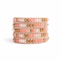 Mix Colored Wrap Bracelet For Woman - Precious Stones Onto Pink Leather