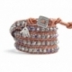 Grey Wrap Bracelet For Woman - Crystals Onto Dark Brown Leather