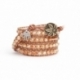 White Wrap Bracelet For Woman - Crystals Onto Natural Brown Leather
