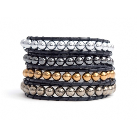 Mix Colored Wrap Bracelet For Woman - Precious Stones Onto Beige Leather