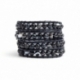 Black Wrap Bracelet For Woman - Precious Stones Onto Natural Dark Leather