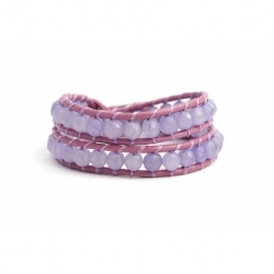 Lavender Wrap Bracelet For Woman - Precious Stones Onto Old Purple Leather