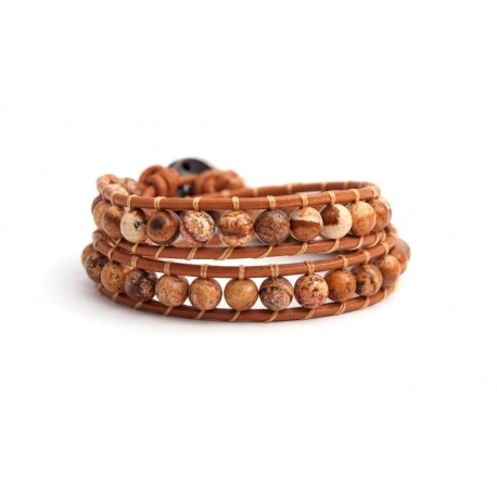 Brown Wrap Bracelet For Woman - Precious Stones Onto Mallow Leather