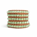 Green Wrap Bracelet For Woman - Crystals Onto Natural Dark Leather