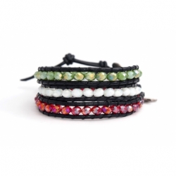 Mix Colored Wrap Bracelet For Woman - Crystals Onto Black Leather