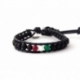 Italian Flag Wrap Bracelet For Man. Black Onyx Matte With Agate Onto Black Leather