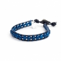 Dark blue Wrap Bracelet For Man. Dark Angelite Onto Black Leather