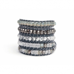 Wrap Bracelet For Woman - Crystals Onto Grey Mouse Leather