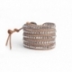 Grey Wrap Bracelet For Woman - Precious Stones Onto Natural Dark Leather