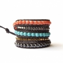 Bracciale donna multicolore su cuoio nero