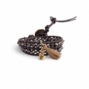 Brown Wrap Bracelet For Woman - Crystals Onto Dark Brown Leather And Charm