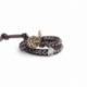 Brown Wrap Bracelet For Woman - Crystals Onto Dark Brown Leather And Charm
