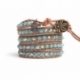 Blue Sky Wrap Bracelet For Woman - Crystals Onto Natural Light Leather