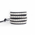 White Swarovski Pearls Wrap Bracelet For Woman. Personality Onto Black Leather