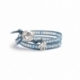 Swarovski Crystals Ab And Aquamarine Crystals Wrap Bracelet For Woman. Blu Sky Leather And Swarovski Button