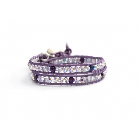 Bracciale viola cristalli Swarovski piccoli con bottone Swarovski