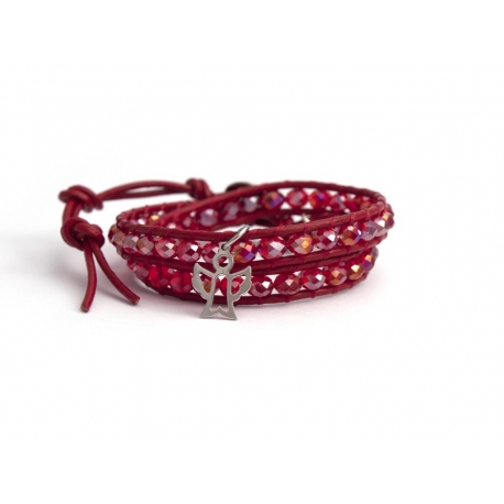 Bracciale donna cristalli rosso chiaro e angioletto in argento