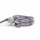 Purple Crystal Wrap Bracelet For Woman. Crystal Ab Swarovski Beaded Bracelet Onto Purple Leather And Swarovski Button