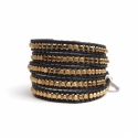 Bracciale donna ematite gold su cuoio nero