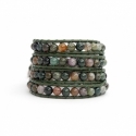 Green Wrap Bracelet For Woman - Precious Stones Onto Dark Brown Leather
