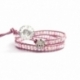 Light Pink Swarovski Crystals Wrap Bracelet For Woman. Metallic Light Pink Leather And Swarovski Button