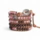Mix Colored Wrap Bracelet For Woman - Precious Stones Onto Natural Dark Leather