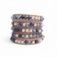 Blue Wrap Bracelet For Woman - Precious Stones Onto Natural Dark Leather