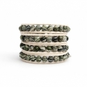 Green Wrap Bracelet For Woman - Precious Stones Onto Natural Light Leather