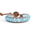 Turquoise Swarovski Wrap Bracelet For Woman Onto Natural Dark Leather