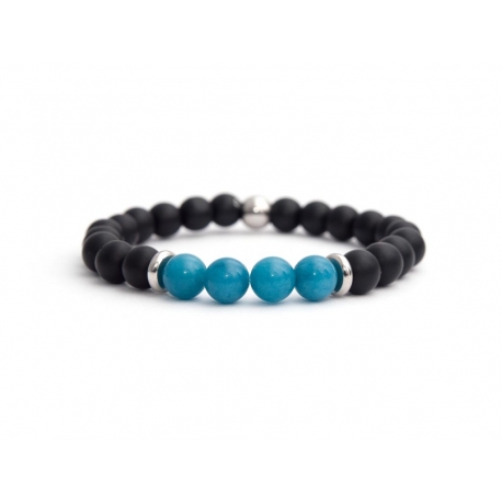 Black Matte Onyx Natural And Angelite Stone Beads Man Bracelet