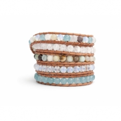 Mix Colored Wrap Bracelet For Woman - Precious Stones Onto Pearl Leather