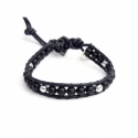 Bracciale uomo ematite silver e onice opaco su cuoio nero