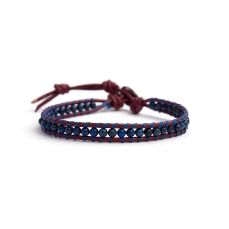 Lapis Lazuli Bracelet For Man Onto Dark Red Leather