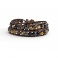 Brown Wrap Bracelet For Woman - Precious Stones Onto Natural Light Leather